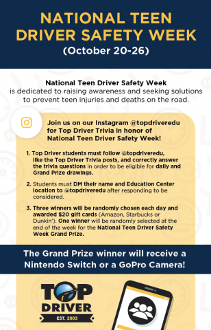 National Teen Driver Safety Week, October 20-26, 2019